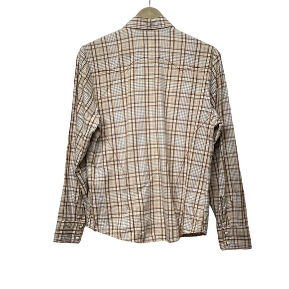 Panhandle Slim Beige White Plaid Snap Button Western Shirt Size Medium - Picture 2 of 5